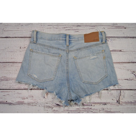 Aero High Rise Shorty Jean Shorts Women's Juniors Size 0 Distressed Pre-Owned - Picture 11 of 12